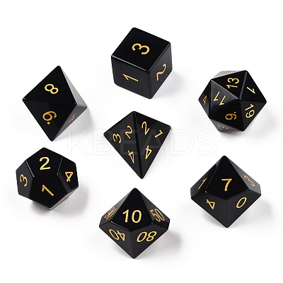 Metal Enlaced Natural Obsidian Polyhedral Dice Set G-T122-75E-1