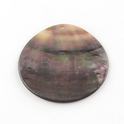 Flat Round Black Lip Shell Pendants SHEL-R009-29-1
