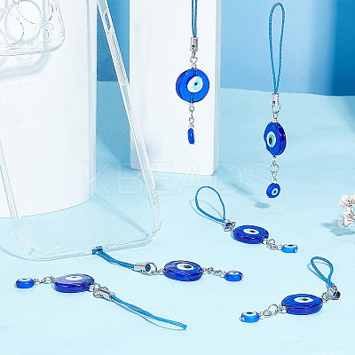 Flat Round Handmade Evil Eye Lampwork Pendant Decoration HJEW-AB00134-1