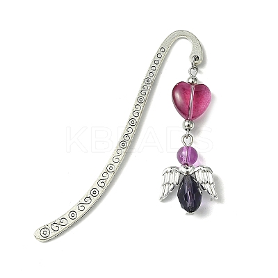 3Pcs 3 Colors Glass Bead Heart Angel Bookmarks AJEW-JK00276-1