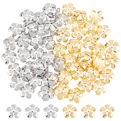 100 Pcs 2 Colors 304 Stainless Steel Bead Caps STAS-UN0054-96-1