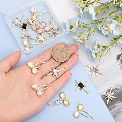 24Pcs 6 Styles Alloy Resin Pendants & Alloy Glass Pendants FIND-CA0007-40-1