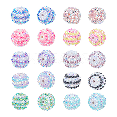 20pcs 10 colors Resin Rhinestone Beads RESI-CA0001-58-1