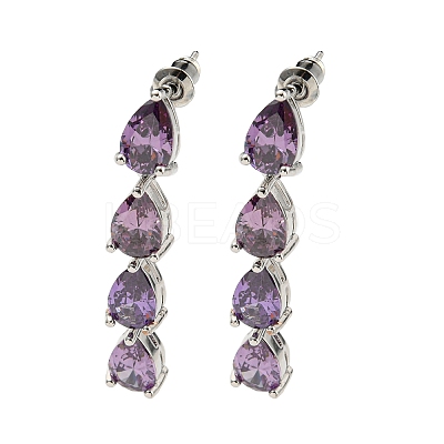 Rack Plating Platinum Tone Brass Cubic Zirconia/Glass Studs Earrings for Women EJEW-H310-01P-1