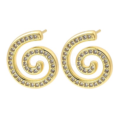 Vortex Spiral Brass Micro Pave Clear Cubic Zirconia Stud Earrings EJEW-L305-05G-02-1