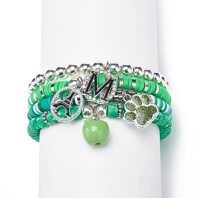 Handmade Polymer Clay Heishi Stretch Bracelet Sets BJEW-JB08767-1