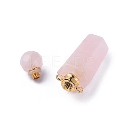 Faceted Natural Rose Quartz Openable Perfume Bottle Pointed Pendants G-P435-D-01G-1
