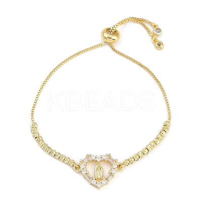 Virgin Mary Theme Brass Micro Pave Cubic Zirconia Slider Bracelets for Women BJEW-U013-02G-05-1