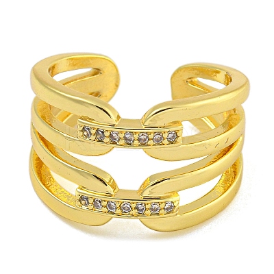 Rack Plating Brass Micro Pave Cubic Zirconia Cuff Rings for Women RJEW-I107-07G-1