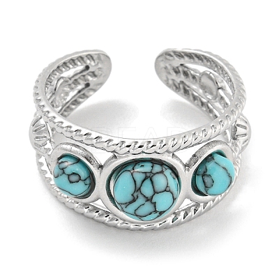 304 Stainless Steel Synthetic Turquoise Cuff Rings G-Z056-06P-02-1