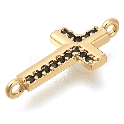 Brass Pave Black Cubic Zirconia Connector Charms KK-M101-02G-G02-1