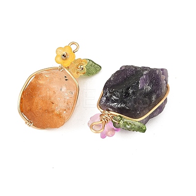 Raw Rough Natural Mixed Stone Copper Wire Wrapped Pendants PALLOY-JF06061-1