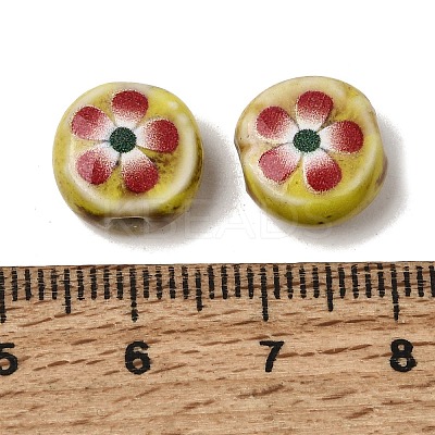 Flat Round Handmade Floral Porcelain Beads PR-CBA03B0-02C-1