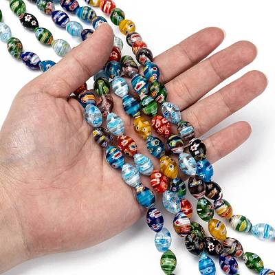 Oval Handmade Millefiori Glass Beads Strands LK-R004-84-1