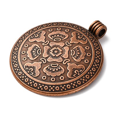 Tibetan Style Flat Round with Flower Alloy Big Pendants LS-TIBEP-Q056-15R-NR-1