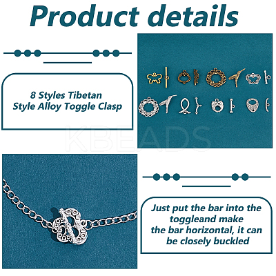 48pcs 8 styles Tibetan Style Alloy Toggle Clasp Rhinestone Settings FIND-PH0020-10-1