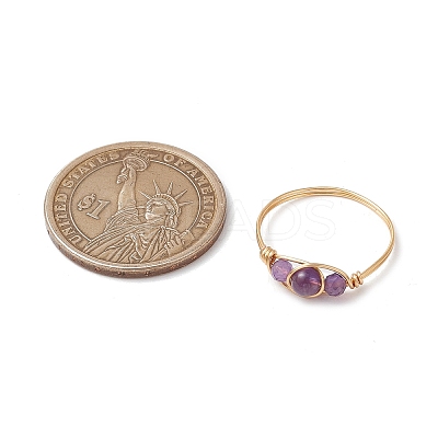 3Pcs Natural  Amethyst Bead Finger Ring RJEW-JR00855-02-1