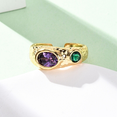 Brass Micro Pave Cubic Zirconia Cuff Rings for Women RJEW-F191-01G-03-1