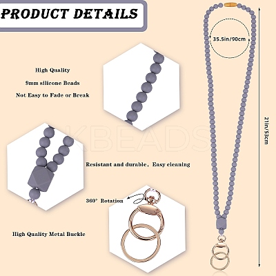 Silicone Beaded ID Card Neck Straps NJEW-SW00025-08-1