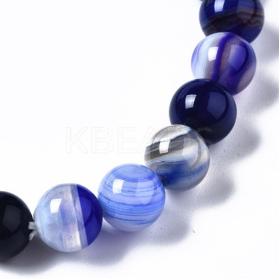 Natural Striped Agate/Banded Agate Beaded Stretch Bracelets BJEW-Q692-03E-1