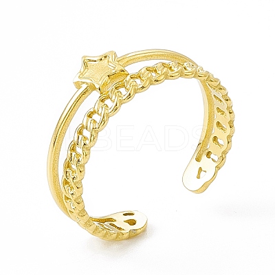Ion Plating(IP) 304 Stainless Steel Star Cuff Ring for Women RJEW-C060-19G-1