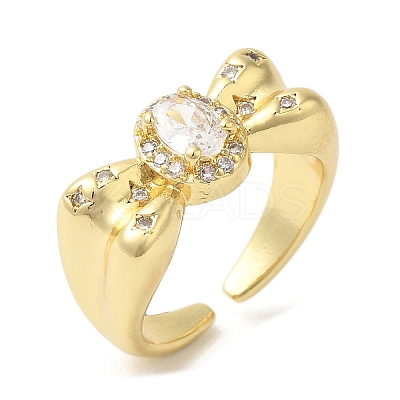 Bowknot Brass Micro Pave Clear Cubic Zirconia Open Cuff Rings RJEW-U008-10G-1