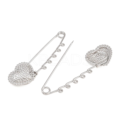 Hammered Heart 304 Stainless Steel Safety Pins Brooch Findings SA-CBA098D-15D-P05-1