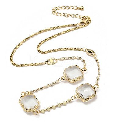 Faceted Square Glass Beads Bib Necklaces NJEW-R263-10G-1