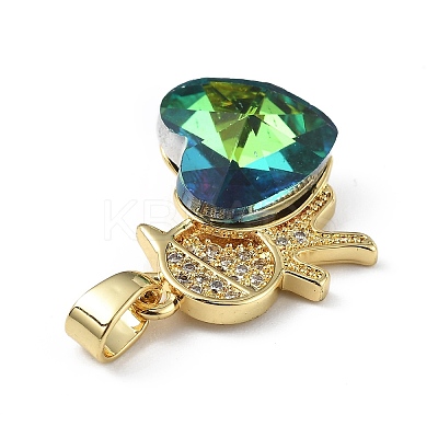 Real 18K Gold Plated Rack Plating Brass Micro Pave Clear Cubic Zirconia Pendants KK-C015-21G-07-1