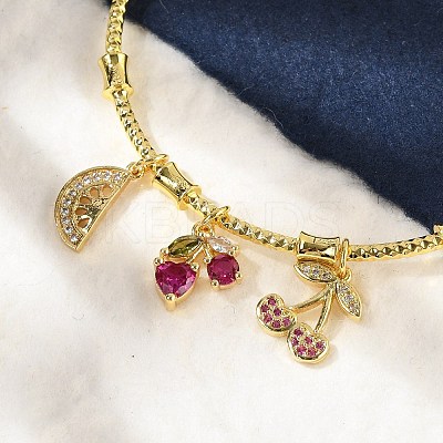 Brass Micro Pave Cubic Zirconia Fruit Charm Bangles for Women BJEW-Z089-01G-01-1