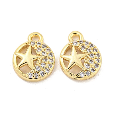 Brass Micro Pave Clear Cubic Zirconia Charms KK-Z044-18G-1