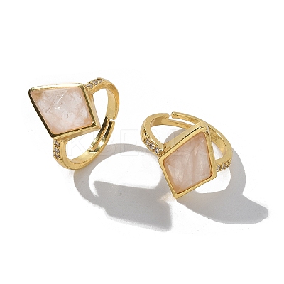 Rhombus Natural Rose Quartz Finger Rings RJEW-B113-01G-06-1