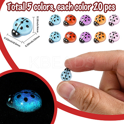 100Pcs 5 Colors Ladybug Luminous Resin Cabochon MRMJ-SP0001-11-1