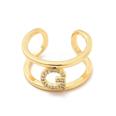 Clear Cubic Zirconia Initial Letter Open Cuff Ring RJEW-A012-01G-G-1