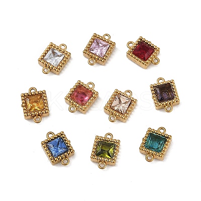 Ion Plating(IP) 304 Stainless Steel Cubic Zirconia Square Links Connector Charms X-STAS-K256-24G-1