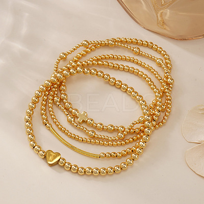 Brass and Stainless Beaded Stretch Bracelet Sets VB9693-8-1