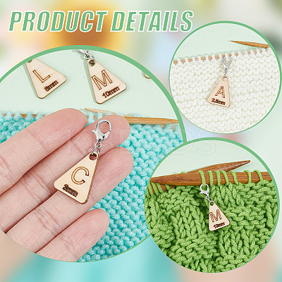 13Pcs 13 Style Triangle with Letter L~M Wood Pendant Locking Stitch Markers HJEW-AB00640-1
