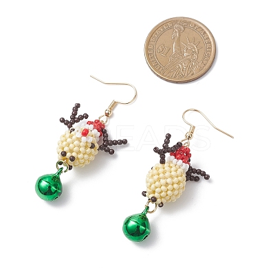 Glass Beaded Reindeer Dangle Earrings EJEW-MZ00628-1