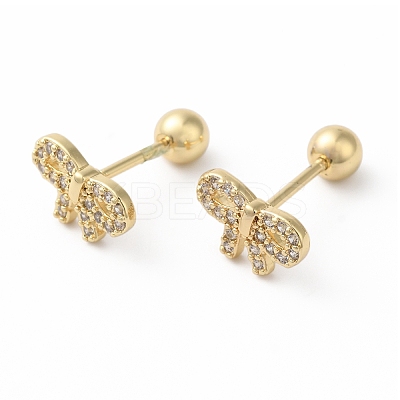 Bowknot Bow Brass Micro Pave Clear Cubic Zirconia Cartilage Earrings EJEW-L289-03G-04-1
