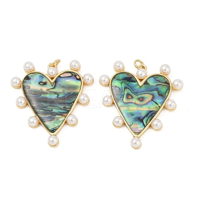 Brass Pave Natural Paua Shell Pendants KK-U058-25G-01-1