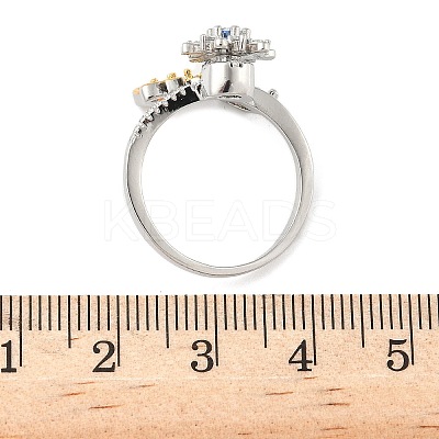 Brass Micro Pave Cubic Zirconia Rotating Cuff Rings for Women LS-RJEW-C132-06P-1