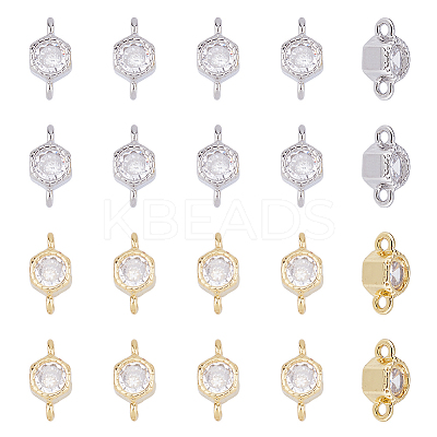 20Pcs 2 Colors Rack Plating Brass Pave Clear Cubic Zirconia Connector Charms KK-FI0001-05-1
