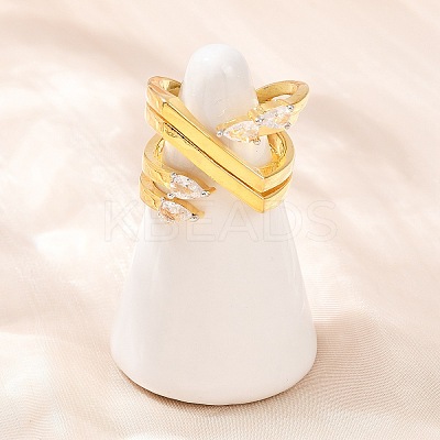 Brass Micro Pave Cubic Zirconia Cuff Rings for Women RJEW-L132-06G-1