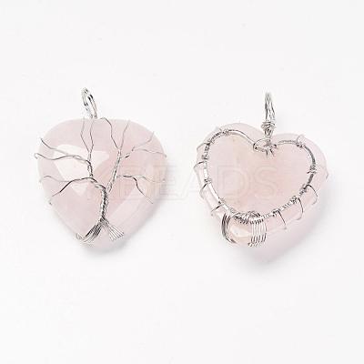 Natural Rose Quartz Pendants G-G713-F02-1