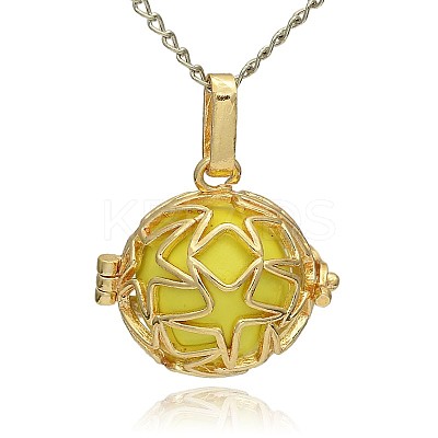 Golden Tone Brass Hollow Round Cage Pendants KK-J231-01G-1