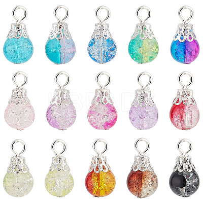 225Pcs 15 Colors Spray Painted Crackle Glass Pendants PALLOY-AB00090-1