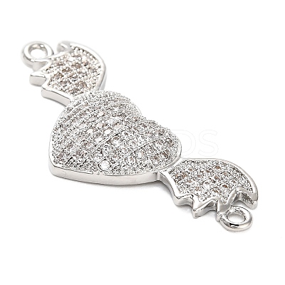 Brass Micro Pave Clear Cubic Zirconia Heart with Bat Wings Connector Charms KK-L229-053P-1
