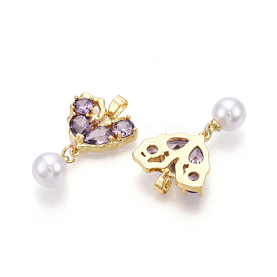Brass Micro Pave Cubic Zirconia & ABS Imitation Pearl Pendants KK-T070-66A-1