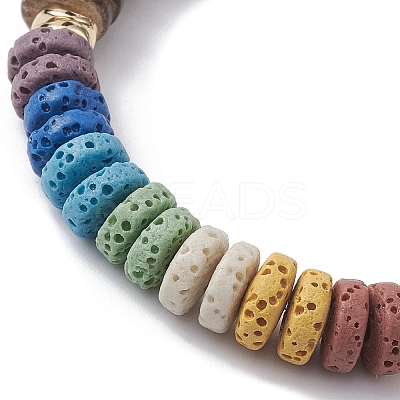 Dyed Natural Lava Rock & Coconut & Synthetic Turquoise Beaded Stretch Bracelet BJEW-JB10061-02-1