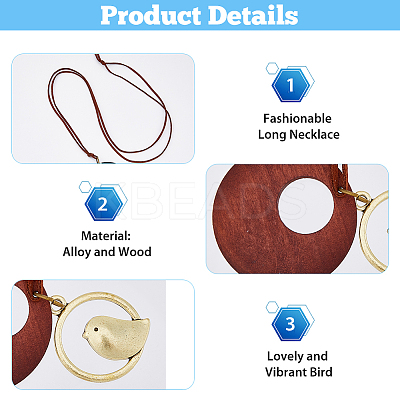 3Pcs 3 Colors Alloy Flat Round with Bird Pendant Necklaces Set with Faux Suede Cords NJEW-FI0001-30-1